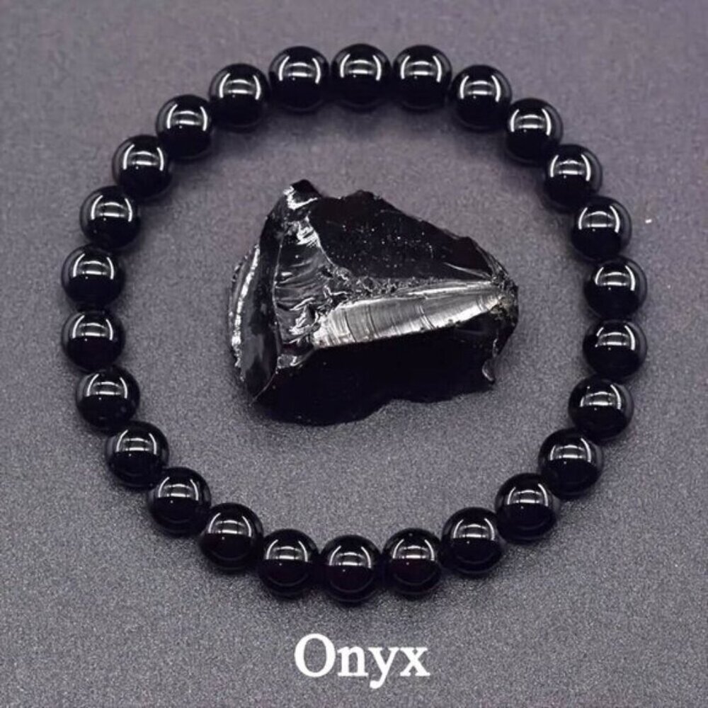 NWOT Onyx Beaded Stretch Bracelet For Men & Women 8mm Beads 7.48” Stretch
